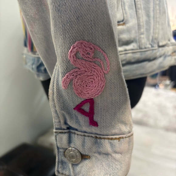 ❤️Top Shop Hand Painted Distressed Jean Jacket-Sz 6 - Picture 2 of 8